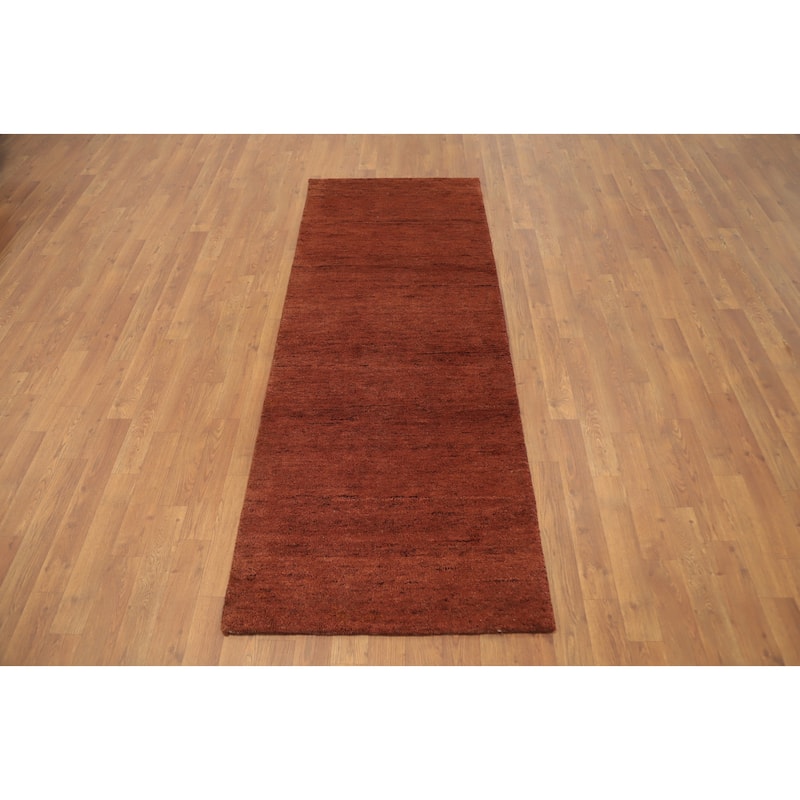 Hand Knotted Oriental 100% Wool Carpet Modern Solid Brown Gabbeh Runner Rug - 6' 7'' X 2' 6''