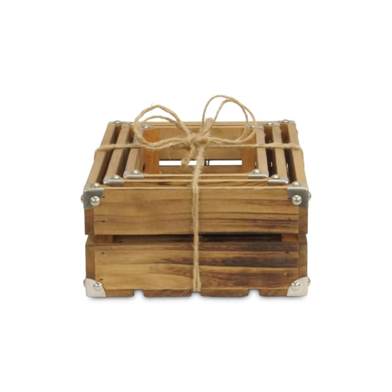 Rustic Farmstead Dark Brown Wooden Studded Crate Set