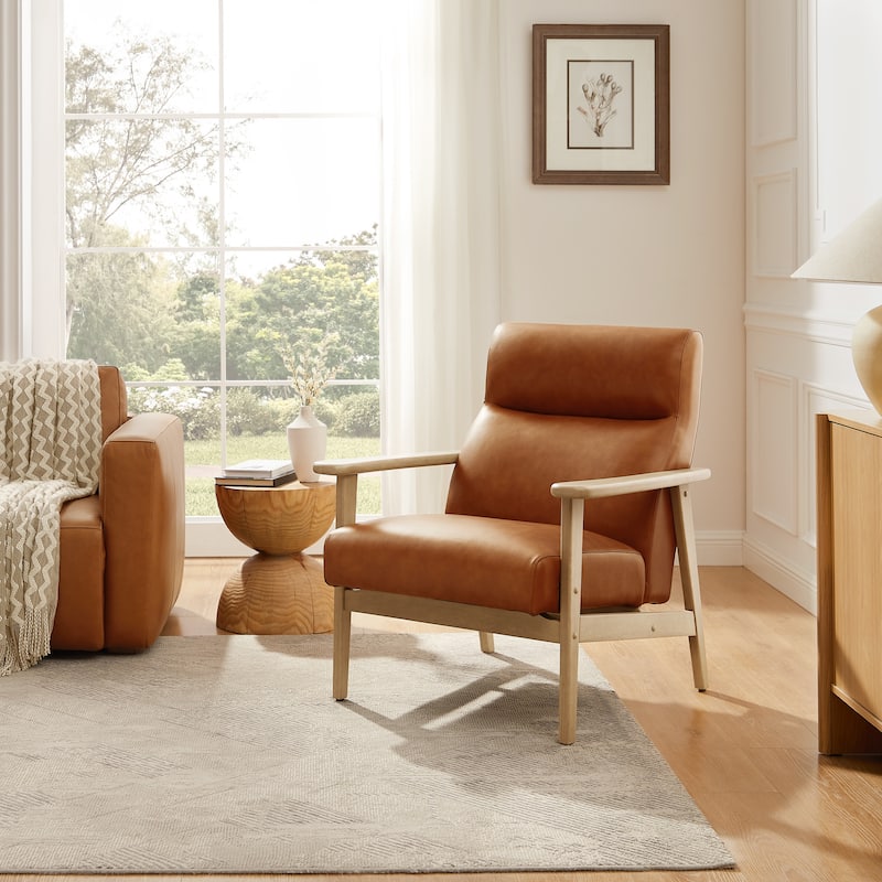 Mid-Century Show Wood High-Back Leather Chair