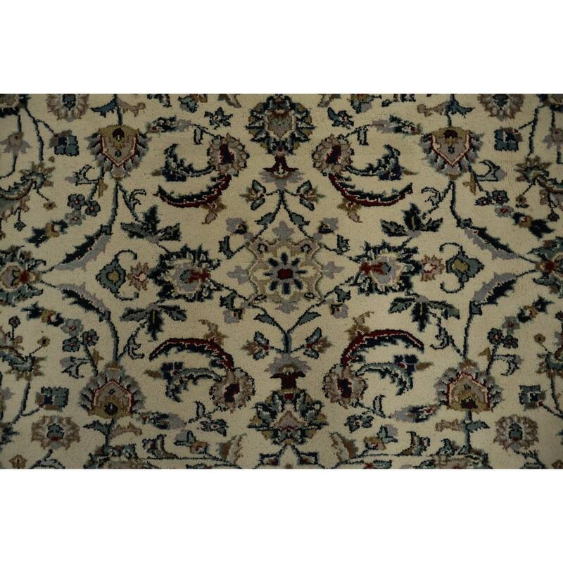 Hand Knotted Oriental 100% Wool Carpet Traditional Floral Beige & Ivories Kashan Area Rug - 11' 10'' X 9' 1''