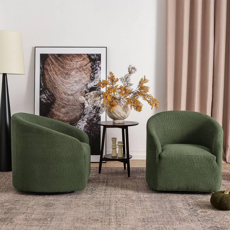 KINWELL 32"W Boucle Upholstered Swivel Barrel Armchair (Set of 2)