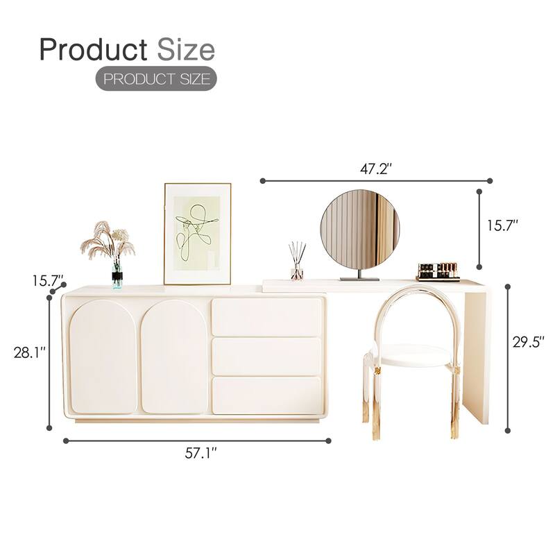 Extendable Large Storage Cream Versatile Modern Makeup Vanities