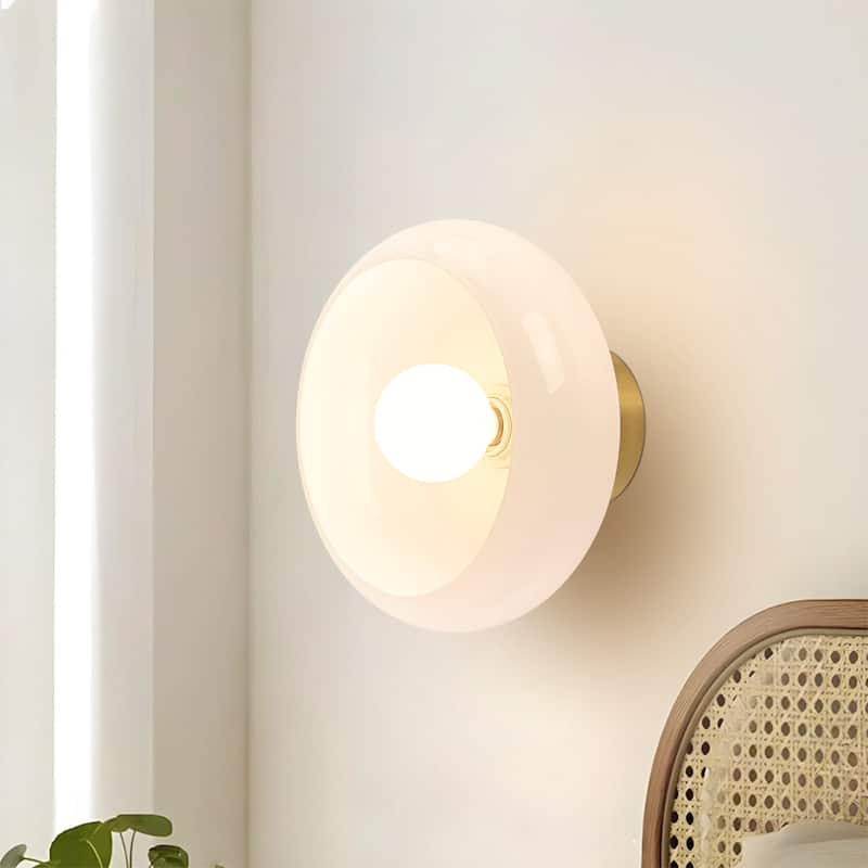 10.4" Modern Bowl-Shaped with Brown/Milk White Glass Shade Wall Sconce/Semi-Flush Ceiling Light for Hallways, Bedroom