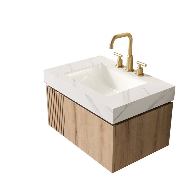 Floating Storage Bathroom Vanity with 3 Pre-drilled Faucet Holes