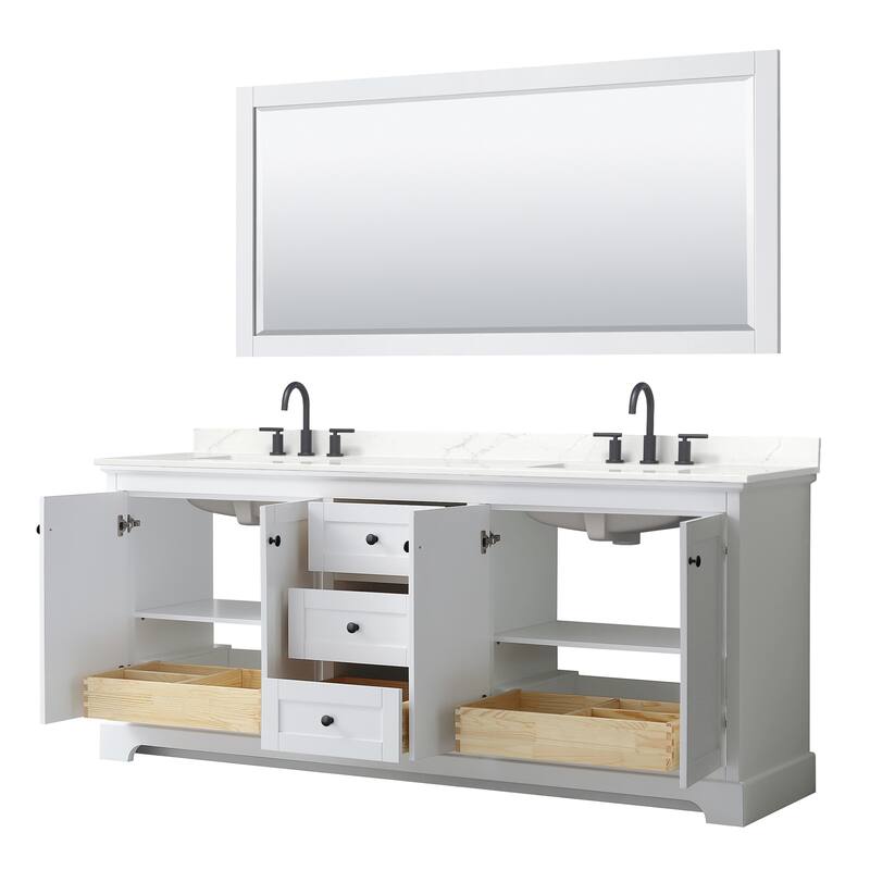 Avery 80-inch Double Vanity, Quartz Top, 70-inch Mirror