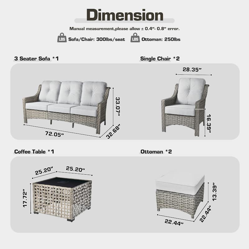 OVIOS 6 Pieces Outdoor Wicker Set With Solar-Powered Table