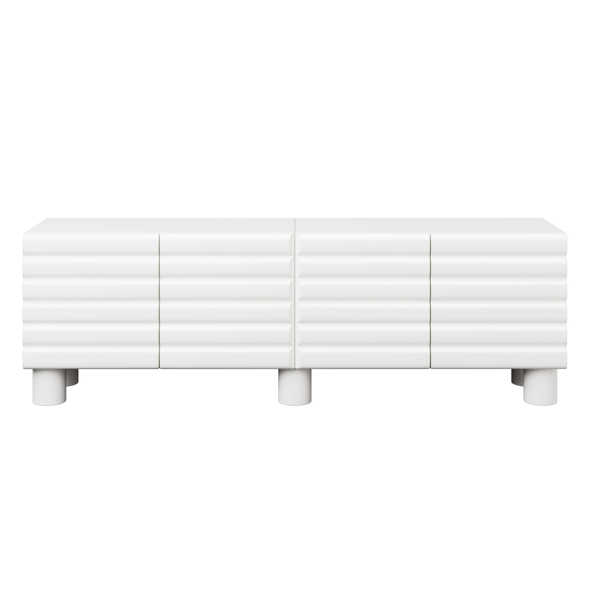 Cream Style TV Stand with Thick Wavy Doors, for TVs Up to 75" - 70.8" W × 14.9" D × 22.8" H