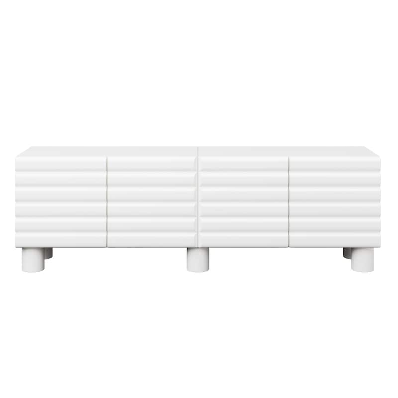 Stylish Wavy Door TV Stand with 4 Cabinets, Adjustable Shelves & Cable Holes, Solid Color Media Console for TVs Up to 75"