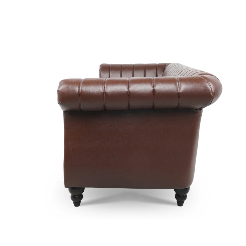 PU Rolled Arm Chesterfield Sofa 84" Three Seater Sofa for Living Room