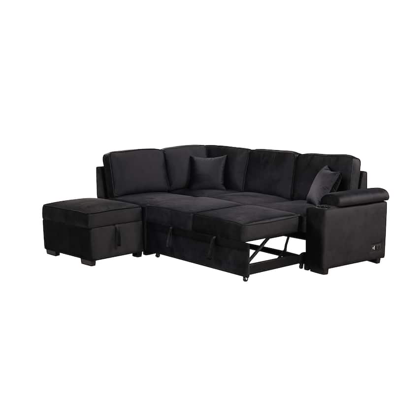 84.75'' L-Shaped 5 Seater Sectional Sleeper Sofa Bed with Storage Ottoman and Pull-Out Bed, Perfect for Living Room