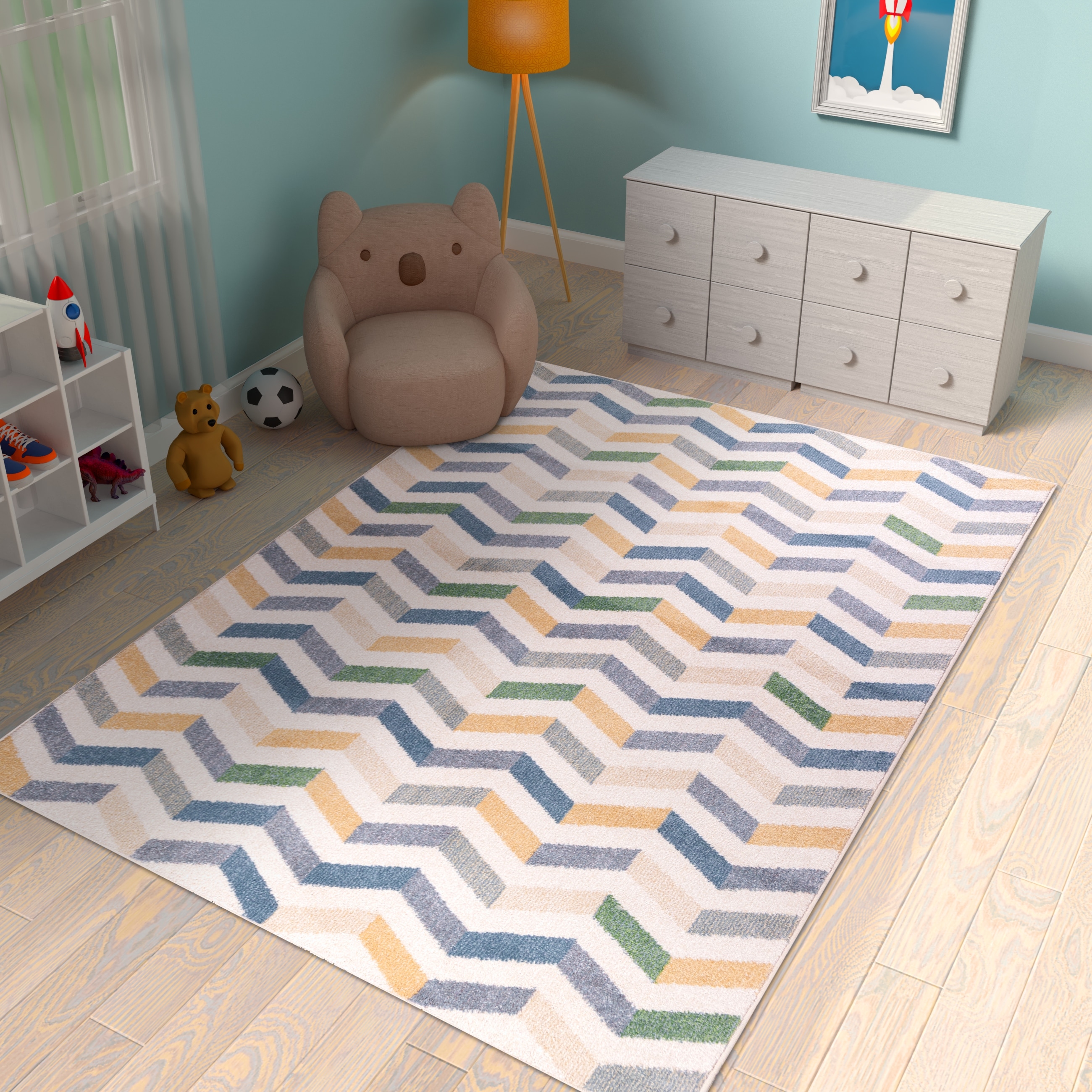 Orian Rugs Playroom Benchmark White Chevron Kids Area Rug
