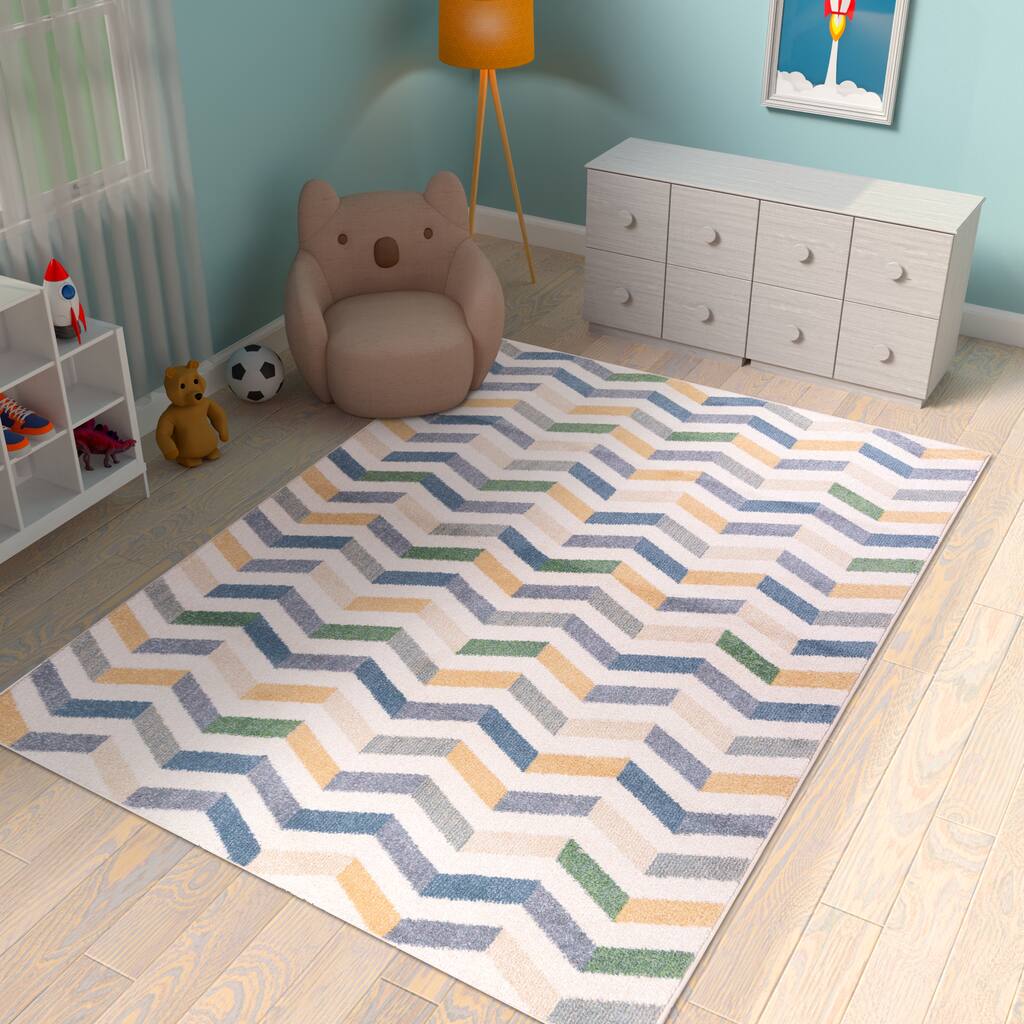 Orian Rugs Playroom Benchmark White Chevron Kids Area Rug