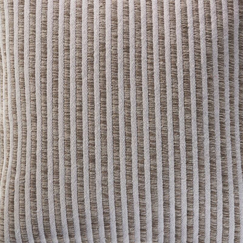 22" Beige and Ivory Striped Square Throw Pillow