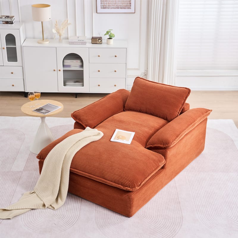 Rossetta Modern Minimalist Refined Style Multi-Functional Recliner Lounge Corduroy Comfort Sofa with Armrests, Easy Assembly - Orange