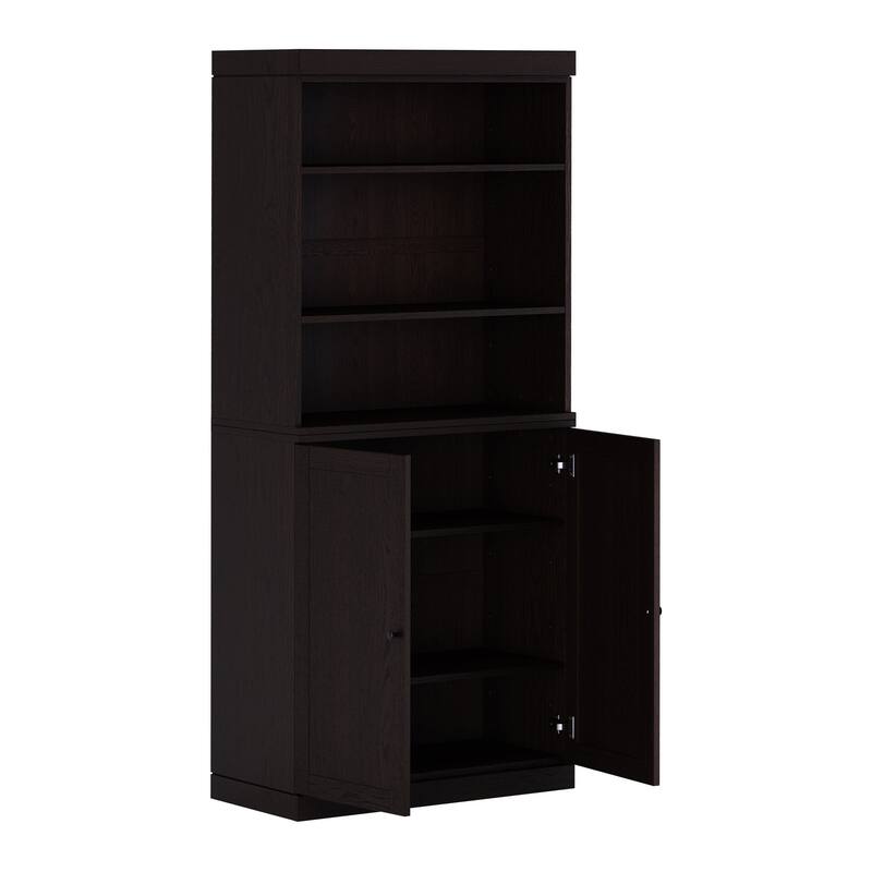 Palace Imports Premium 100% Solid European Oak Hardwood 6-Shelf Modular Bookcase with Bottom Shaker Doors - 32" Wide, 71.5" Tall