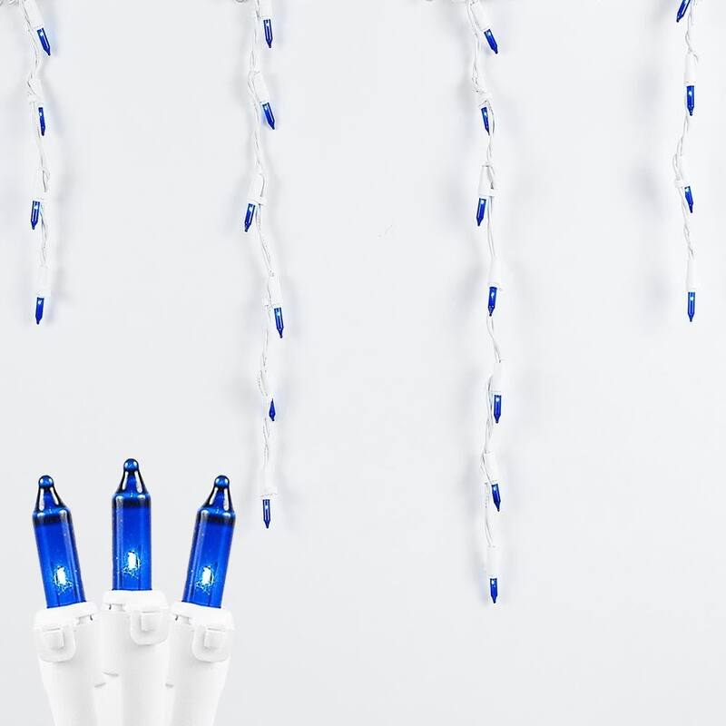 9 Foot Clear Outdoor Christmas Icicle Light Set, White Wire, 100 Light - Blue