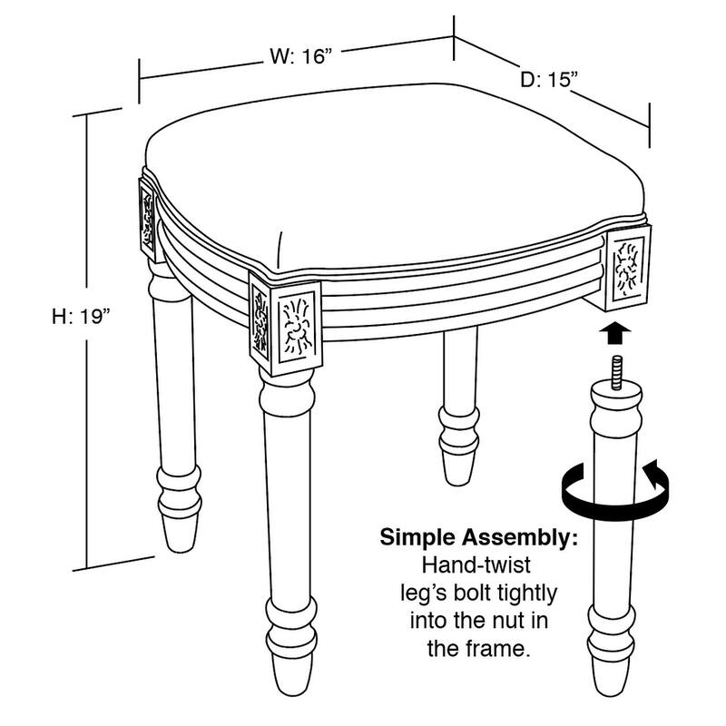 Monogram Victorian Traditional Linen/Wood Vanity Stool