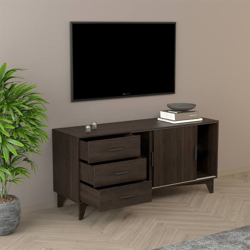 Dark Brown TV Stand with Sliding Doors and Drawers Bed Bath & Beyond 37653883