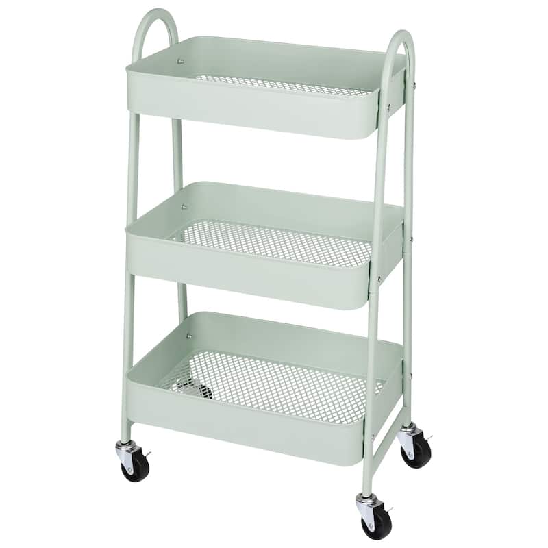 Versatile 3-Tier Rolling Storage Cart - Locking Wheels, Heavy Duty Metal Frame for Home & Office Organization - Green