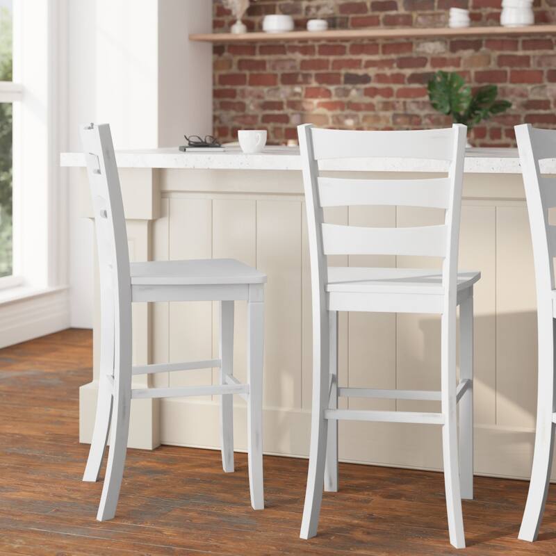 Ladderback Wooden Bar Height Stools with Footrest