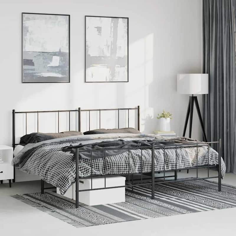 vidaXL Metal Bed Frame with Headboard, No Mattress - Black 86.2" x 73.6" x 35.4" - King