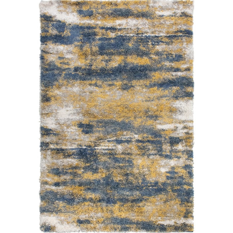 Noori Rug Lux Madison Abstract 2-Inch Shag Area Rug - 4'3" x 6'0" - Blue/Gold