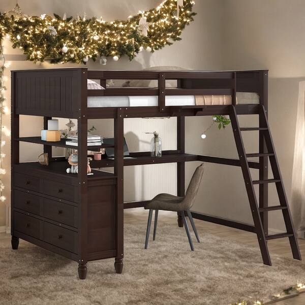 slide 2 of 27, Full size Loft Bed With Drawers and Desk,Shelves for Home Espresso