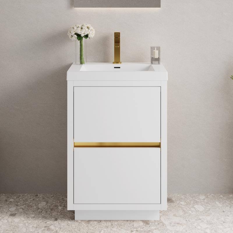 Abruzzo 24" Freestanding Bathroom Vanity with Stone Resin Sink and Two Soft Close Drawers