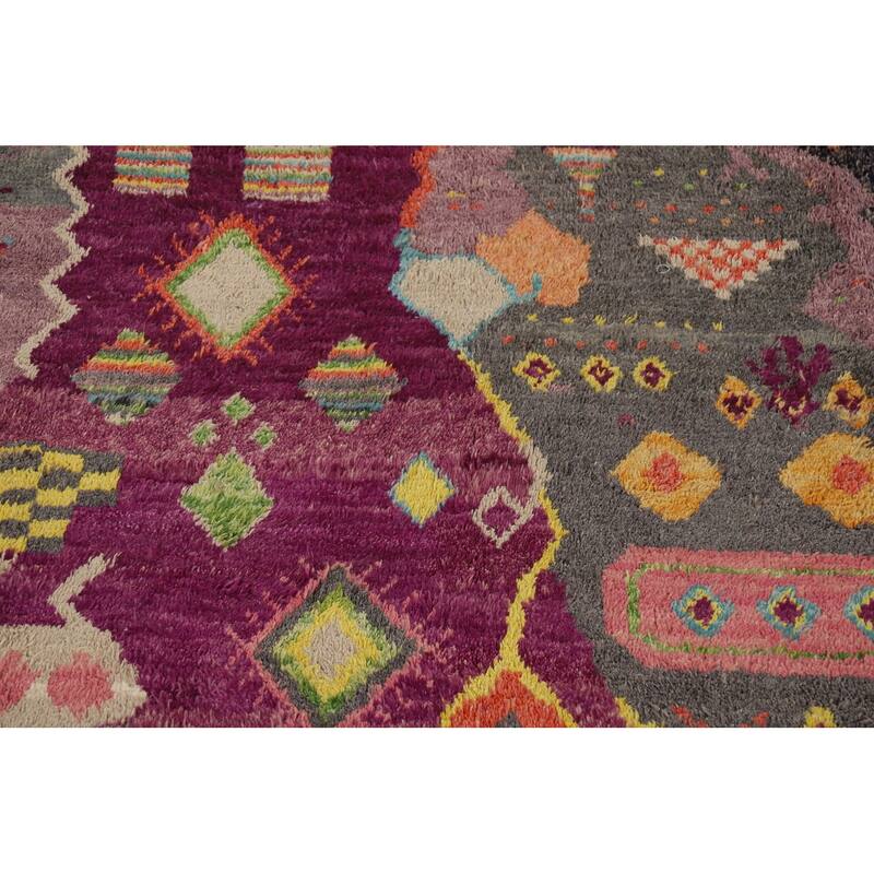 Plush Moroccan Oriental Area Rug Handmade Purple Wool Carpet - 9'0" x 12'7"