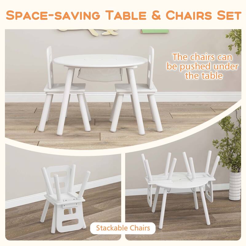 Costway Kids Wooden Round Table & 2 Chair Set w/ Center Mesh Storage - See Details