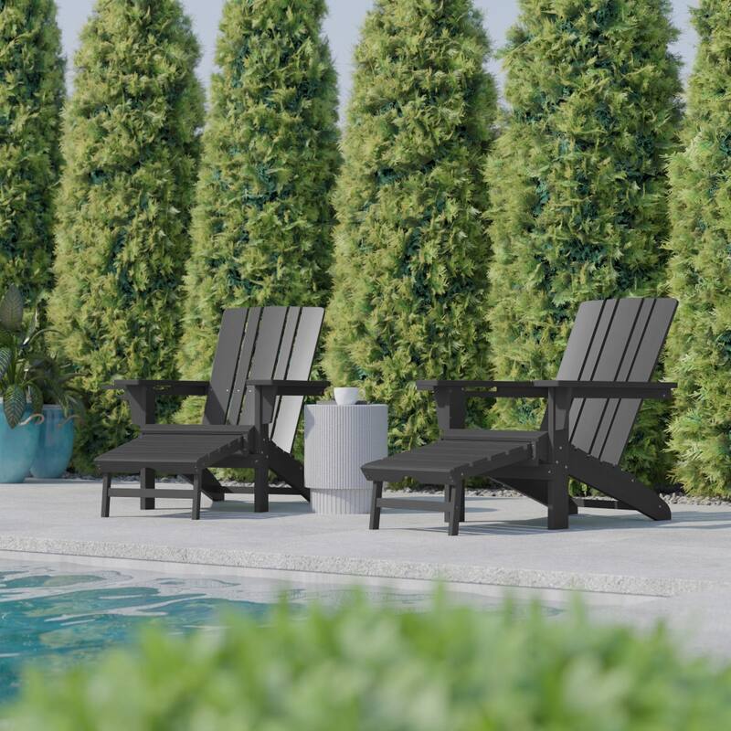 Commercial All-Weather Adirondack Chair with Pullout Ottoman & Cupholder
