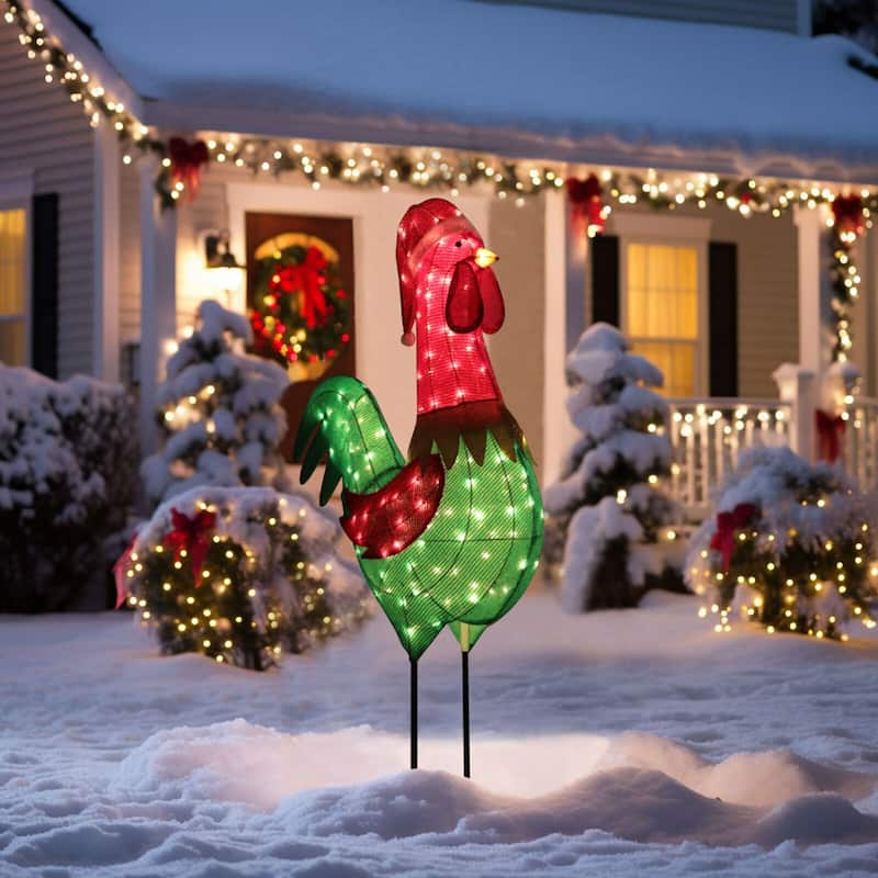VEIKOUS 6 ft. H 3D Warm White Light Rooster Christmas Holiday Yard Decoration - Outdoor Lighted Christmas Decoration - Christmas Decoration Stakes