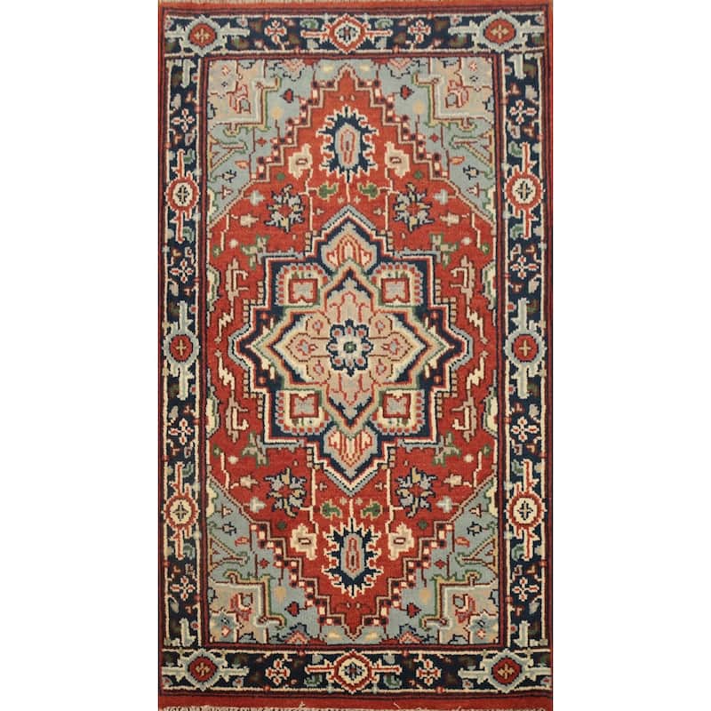Hand Knotted Oriental 100% Wool Carpet Traditional Medallion Oranges & Rust Heriz (serapi) Area Rug - 5' 1'' X 3' 0''