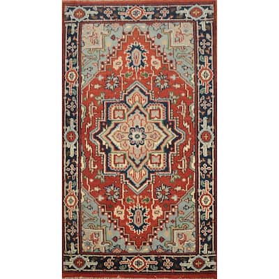 Hand Knotted Oriental 100% Wool Carpet Traditional Medallion Oranges & Rust Heriz (serapi) Area Rug - 5' 1'' X 3' 0''