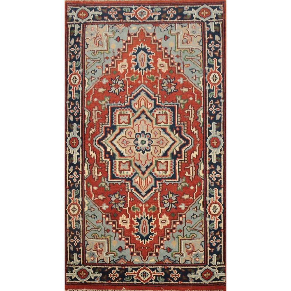 Hand Knotted Oriental 100% Wool Carpet Traditional Medallion Oranges & Rust Heriz (serapi) Area Rug - 5' 1'' X 3' 0''