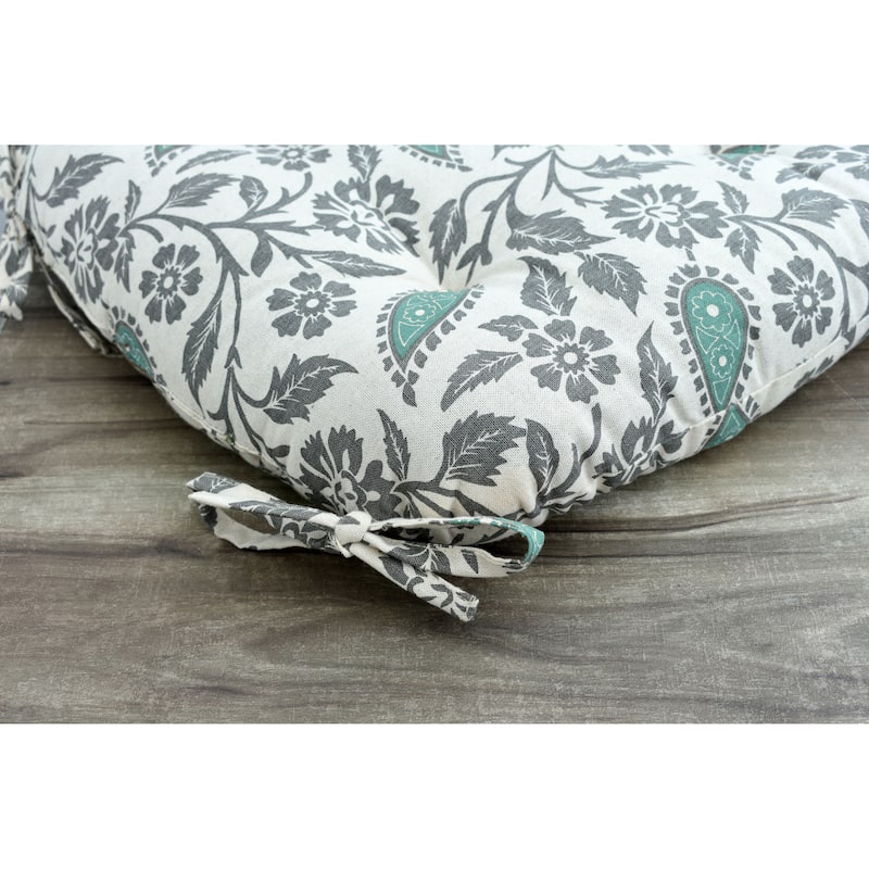 Handmade Floral Cotton Dinning Chair Seat Cushions Pads 16’’x16’’ - 3’’ Thick With Ties (Set of 2)