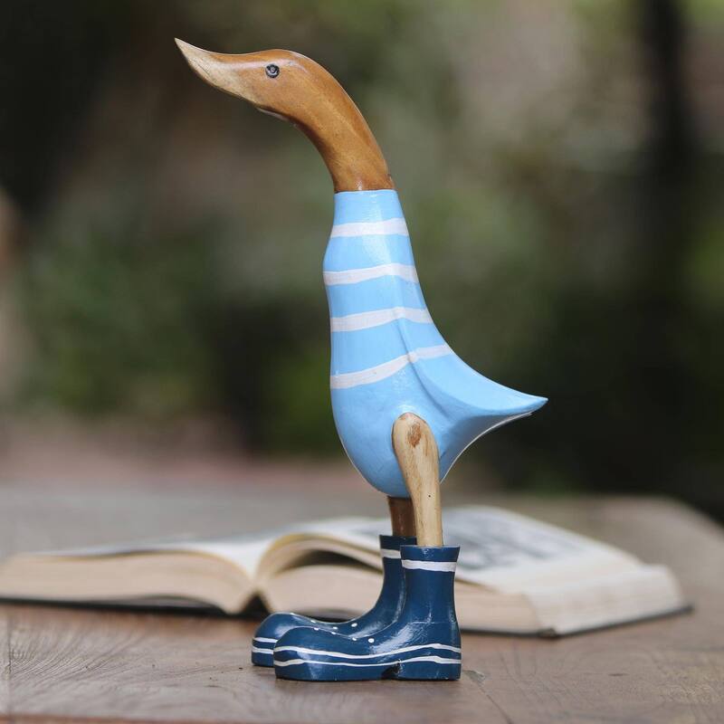 Wood and bamboo root sculpture, 'Swimming Duck' - 13.75" H x 6.25" W x 5.5" D