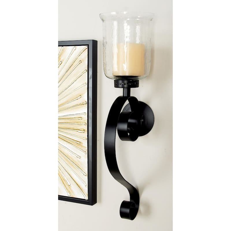 Metal Scroll Handmade Pillar Wall Sconce - Black - Roche River Decor