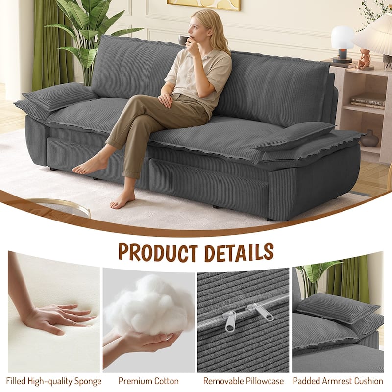 Homy Casa 73.2''/94.5" Queen/King Pull Out Sofa Bed, 3-in-1 Corduroy/Velvet Sleeper Couch