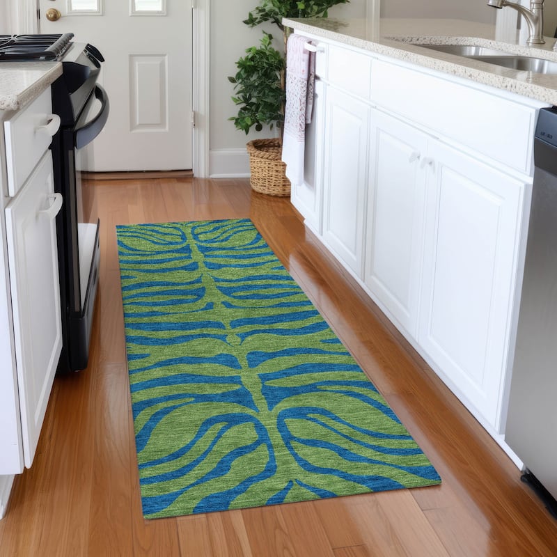 Premium Washable Super Soft Modern Zebra Print Mayfield Rug - Green - 2'3" x 7'6"
