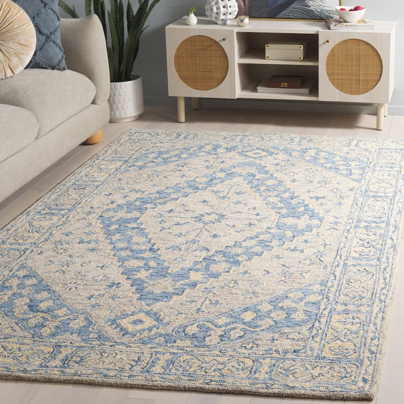 SAFAVIEH Handmade Metro Hildegarda Wool Rug - Blue/Ivory - 6' x 9'