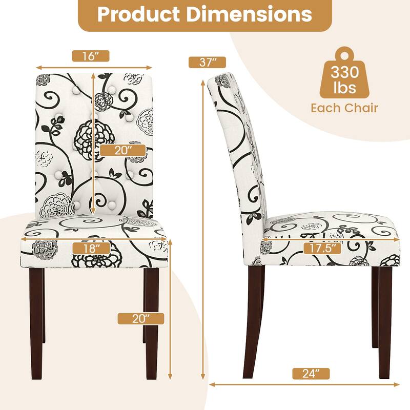 Stylish Upholstered Parson Dining Chair Set with Tufted Back Rubber Wood Legs and Soft Fabric Seat - 18" x 24" x 37"