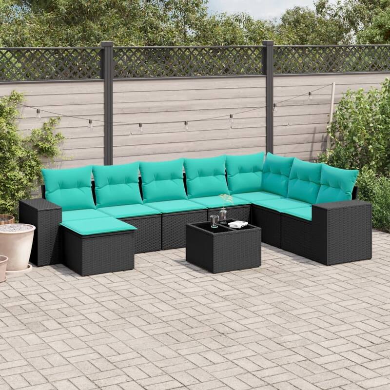 vidaXL 8 Piece Patio Sofa Set with Cushions Black Poly Rattan - 24.4 x 24.4 x 27.2-Without table