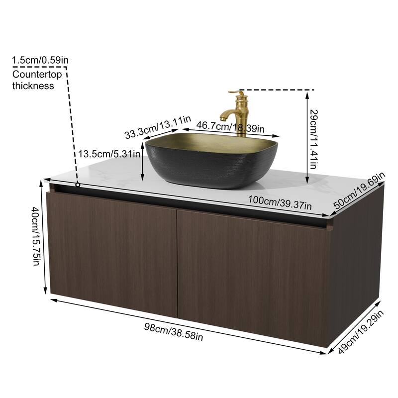 Wall Floating Vanity Bathroom Cabinet with Sink Combo with faucet