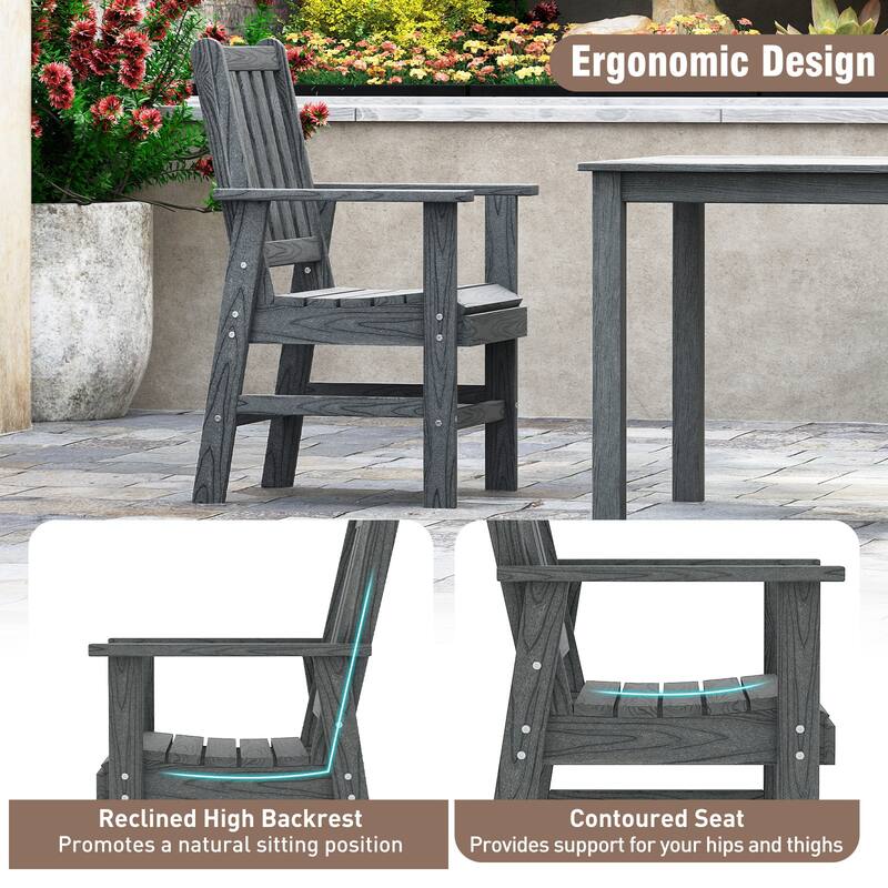 Gymax Patio Dining Chairs Set of 2 w/Wide Armrests Curved Seat Wood