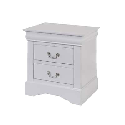 2 Drawers Solid Pine Nightstand in White Finish