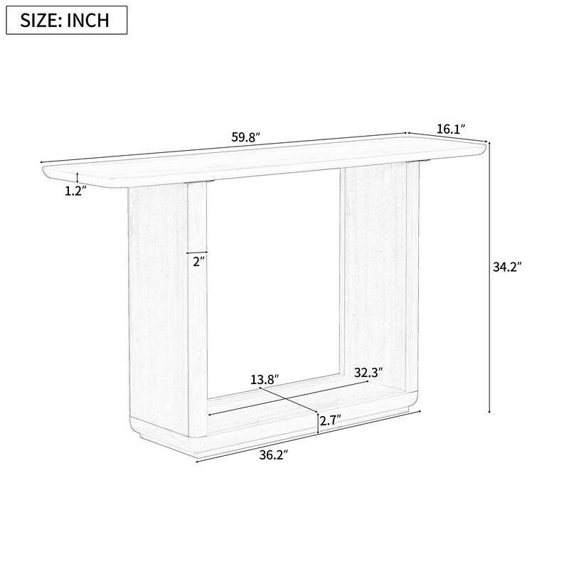 Natural Wood Veneer Console Table, with Curved Corners and Open Storage Shelf, U-Base Design Accent Table Hallway Tables