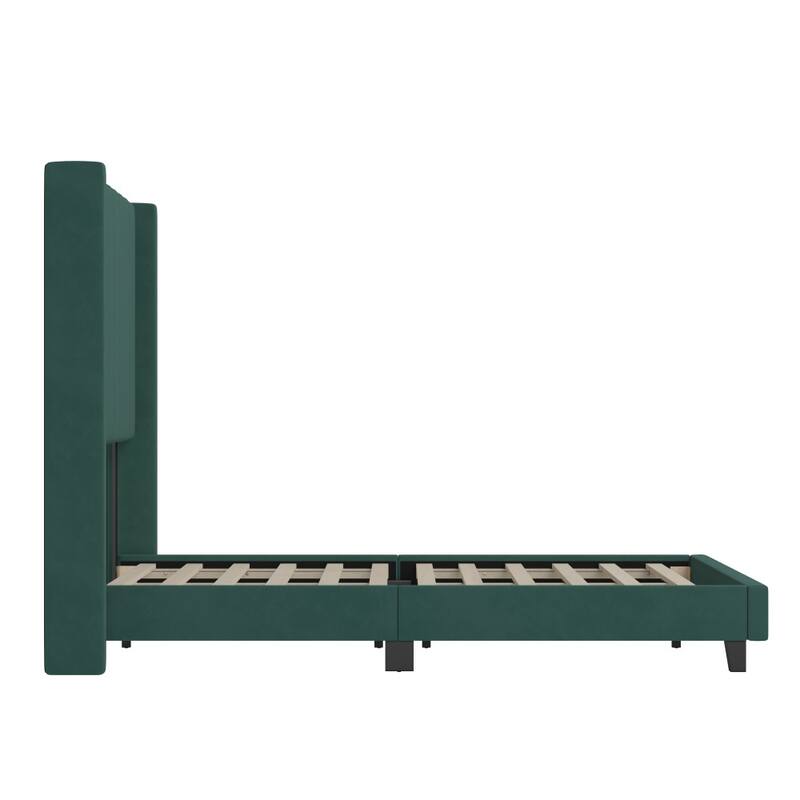 Upholstered Platform Bed with Wingback Headboard