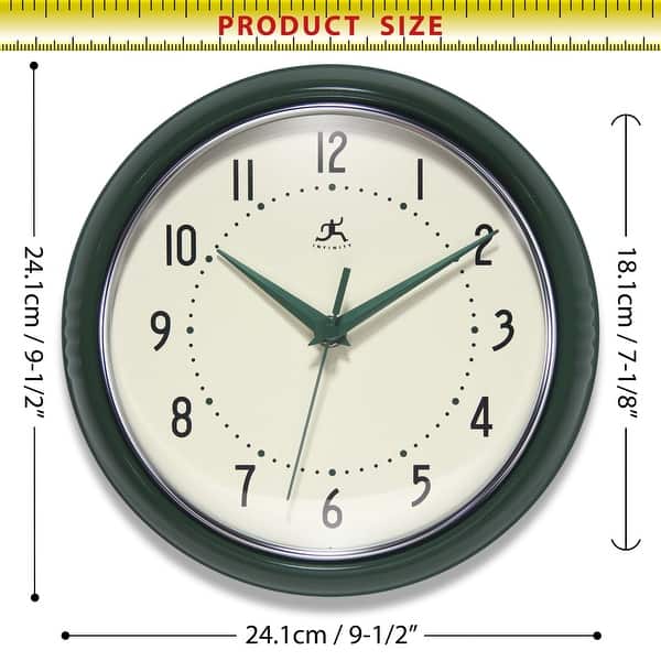 dimension image slide 9 of 29, Infinity Instruments Round Retro Kitchen Wall Clock by Infinity Instruments