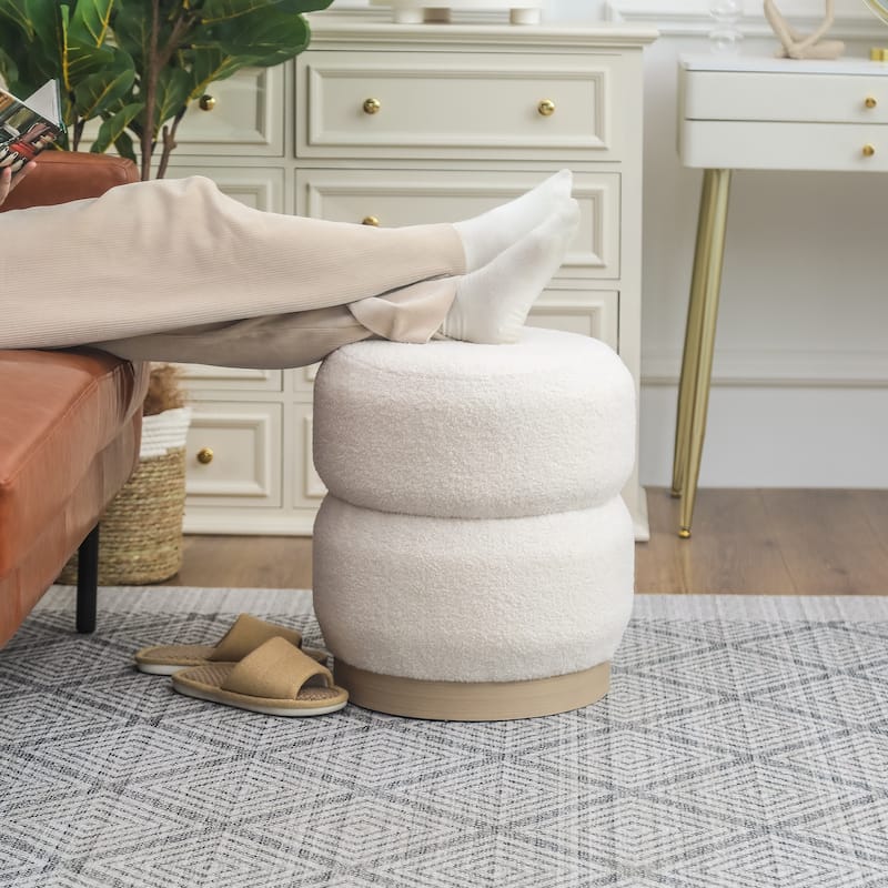 Adeco Teddy Round Upholstered Ottoman Stool